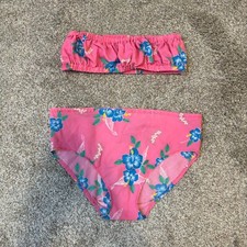 Vintage Bikini Swimsuit XXS XS Pink Floral Cotton Strapless Retro Mod Handmade