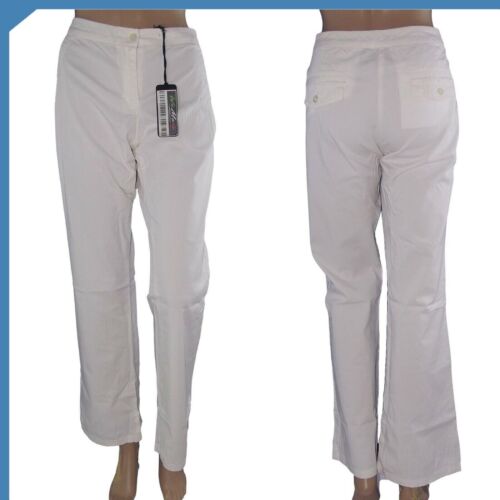 Benetton Pantalone Da Donna 42 W28 M Medium Bianco Gamba Dritta Cotone Classico