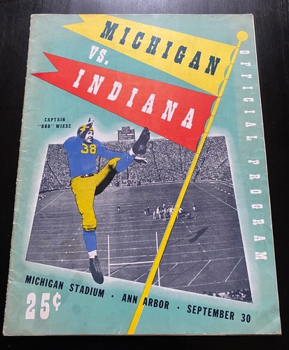 1944 Michigan Wolverines Indiana Hoosiers College Football Game Program @ VG/VG+
