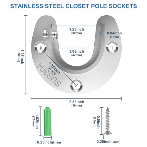 6 Pcs Stainless Steel Closet Rod Brackets, Closet Rod Support - U-Shaped Flan... - Picture 2 of 8