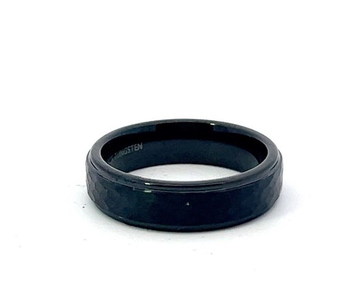 Triton 6mm Black Tungsten Hammered Satin Center Textured Edge Comfort Fit Band - Picture 4 of 7