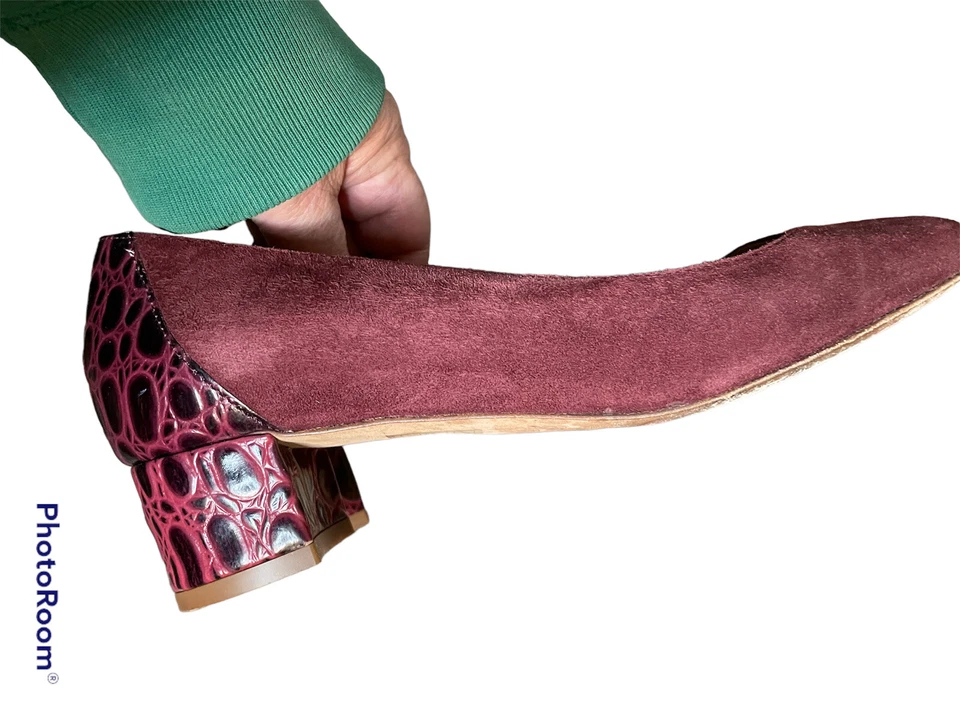 J Crew размер 7 замши крокодила дизайн каблук Cabernet кожи качества карьера носить красный весело - Изображение 3 из 4