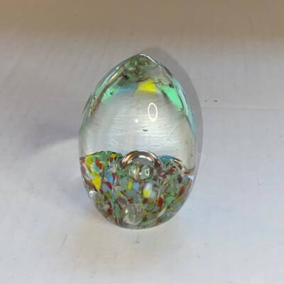 Vintage Art Glass Egg Shape Paperweight Hand Blown Inner Multi Color