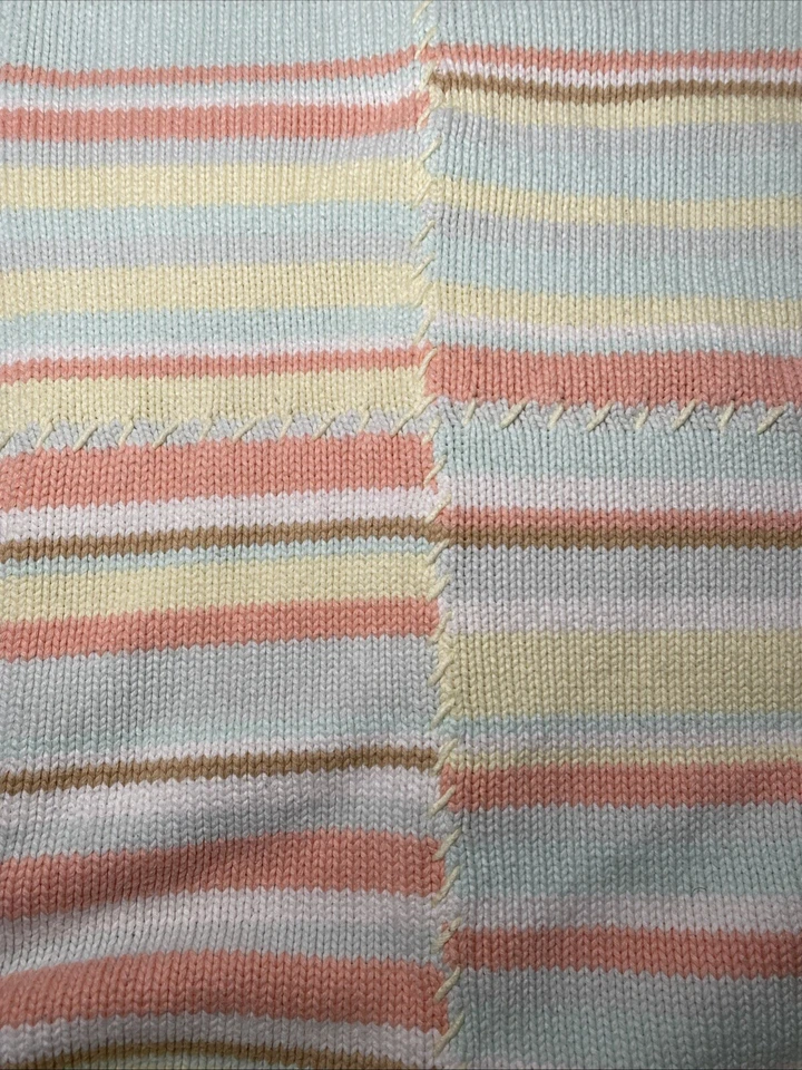 Первые впечатления розовый коричневый синий полоски желтый гребешок вязаный Baby одеяло милый - Изображение 4 из 4