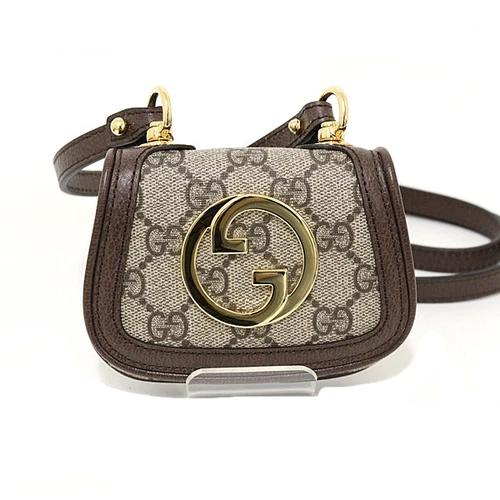 Gucci Blondie étui à cartes portefeuille Gg Supreme sac à bandoulière en toile 698635 beige/ébène