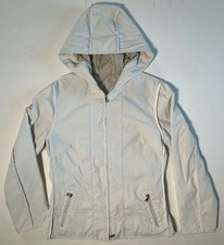 Prada Milano Nylon Blend Full Zip Beige White Hooded Jacket Sz M Italy Insulated