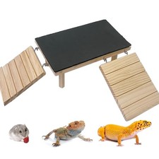 Wooden Bearded Dragon Platform Reptile Basking Platform with Slate Stone for ...