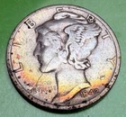 1942 S Silver Mercury Dime, Colorful Rainbow Album Toning--See Video