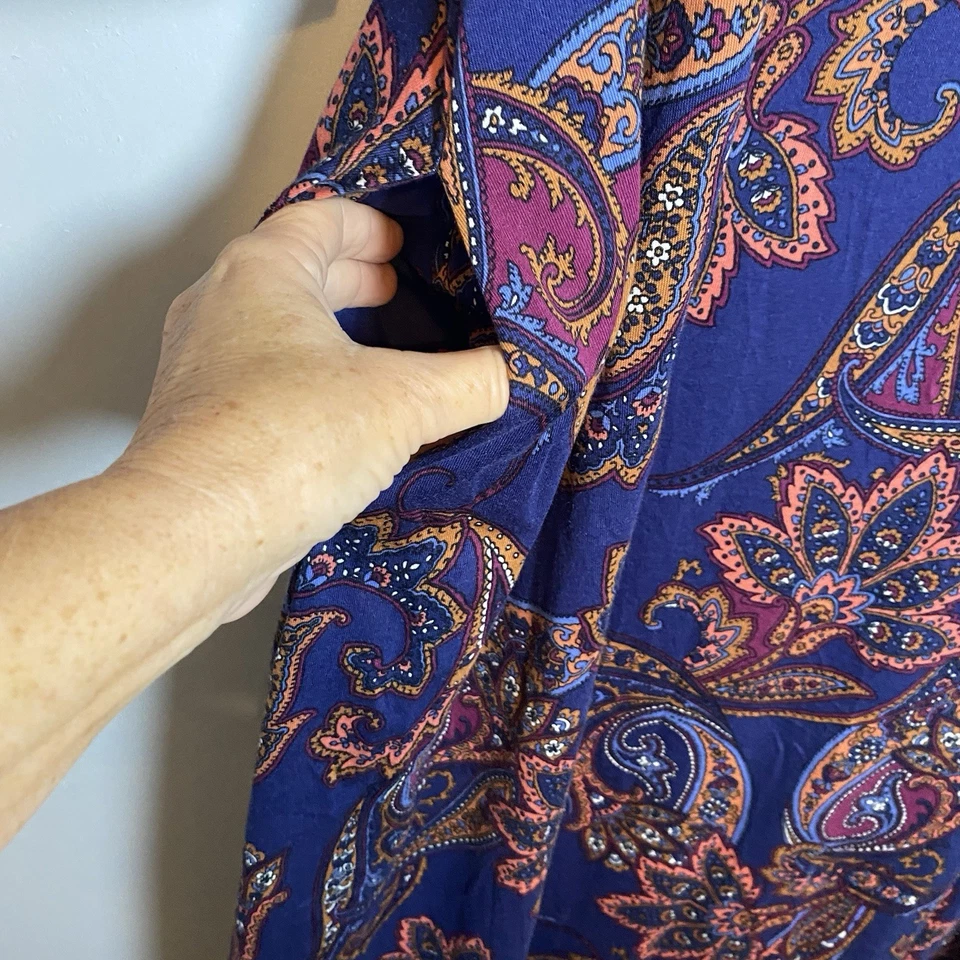 Vestido maxi de malha Soft Surroundings azul marinho estampa paisley manga 3/4 Jersey 2X - Imagem 4 de 4