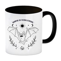 Kaffeebecher Schwarz Mit Fledermaus Motiv Und Spruch - Vampir In Verkleidung