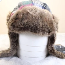 MUDD Trapper Hat Cap Adult Faux Fur Ear Flaps Plaid Medium Winter Hunt Hike Snow