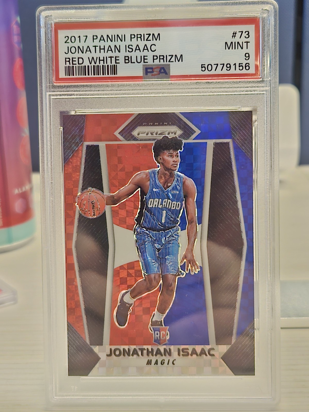 2017-18 Panini Prizm Jonathan Isaac #73 Red White Blue Prizm (RC) PSA 9