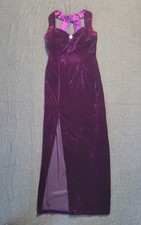 Vintage 80s 90s Jessica Gunne Sax Deep Purple Velvet Dress Halter Fitted Slit XS
