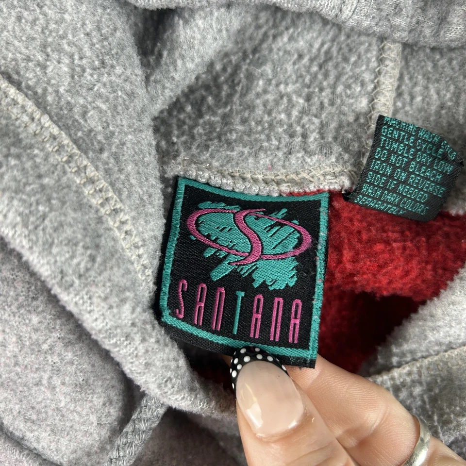 Vintage Santana Hoodie Mens Medium Gray Red Striped Pullover Kangaroo Pocket 90s - Image 3 of 4