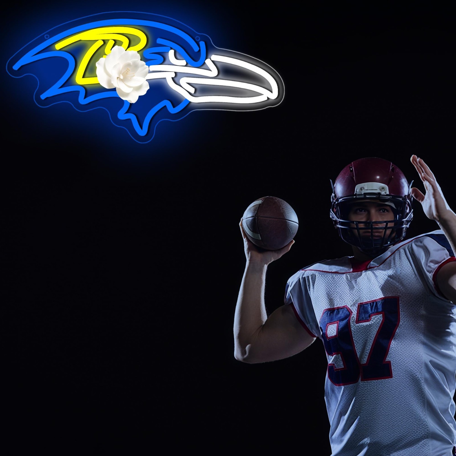 Neon Football Sign for Wall Decor | Light Up Rugby Team Logo | Man Cave, Game Ro view 6