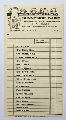 Vintage Sunnyside Dairy Store Receipt