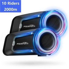 2Pcs FX7 Motorcycle Bluetooth Headset Helmet Intercom 10 Riders Mesh 2000m US