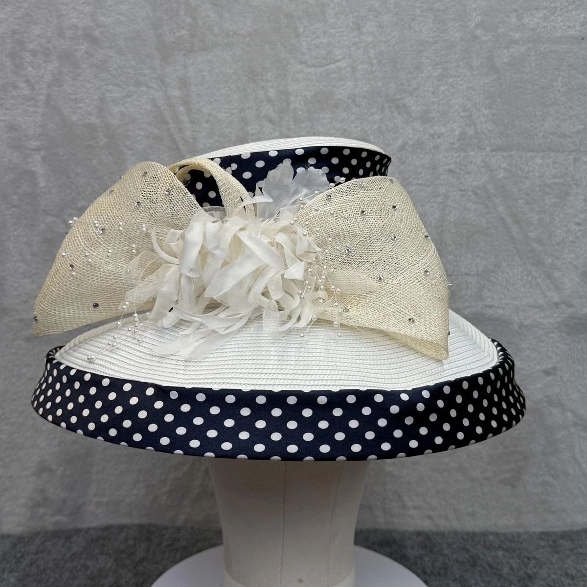 Dgorgeous Fashions Hat Sun Hat Womens One Size White Wide Brim Rhinestone Church Women Church Dress Fascinator Wide Brim Tea Party Wedding  main image 3