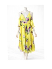 ASOS Yellow Floral Cold Shoulder Floaty Midi Dress Wedding Guest UK 6 New