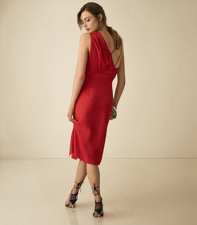 REISS Sara One Shoulder Cocktail Dress Red Size 6 image 2