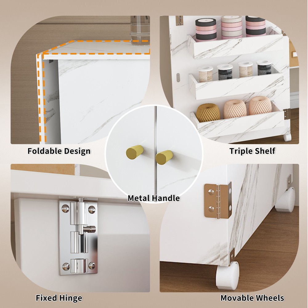 Folding Sewing Machine Table Multipurpose Cabinet with 1 Storage Shelves 3 Trays
