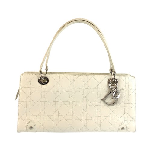 Christian Dior Lady Dior Canage stitch Handbag Shoulder Bag White Cream leather