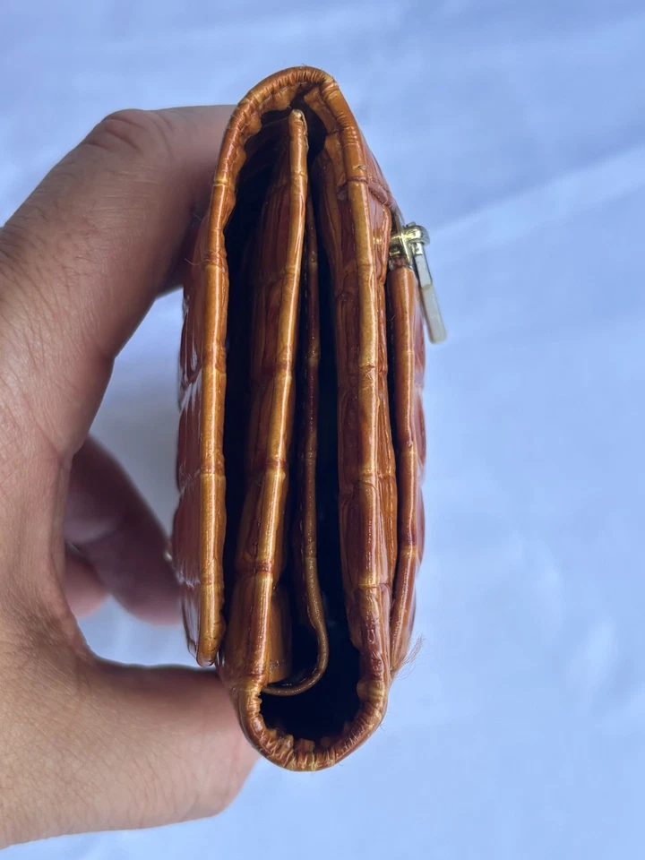 Cartera sin asas Brahmin Melbourne ADY delgada plegable de cuero teca whisky marrón Foto 4 de 4