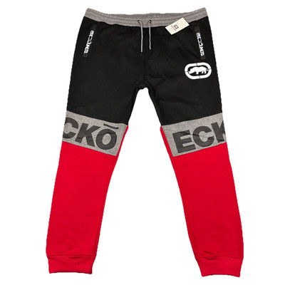 NWT Ecko Unltd Sweatpants Mens 3XL Colorblock Fleece Jogger Red/Black Rhino