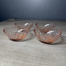 4 Vintage Arcoroc France Rosaline Pink Swirl Depression Glass Small Bowl 4.8"