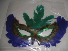 Mardi Gras Face/Eye Mask Masquerade Feathers Sequins Venetian Style NIP