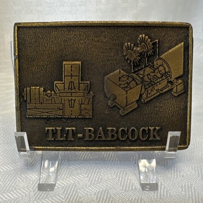 Vintage TLT-Babcock Solid Brass Belt Buckle Industrial Machinery Promo USA 1980s