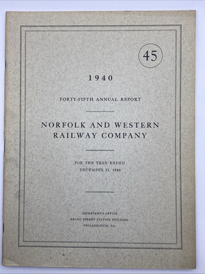 Norfolk & Western Railway Railroad Annual Report With Map 1940 Train Ephemera