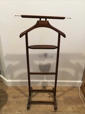 Vintage Wood Valet Butler Suit Jacket Stand w/ Casters Cufflink Tray Tie Hangers