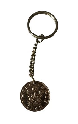 Schlüsselanhänger George VI Threepence Münze 1942 - Vintage Sammlerstück