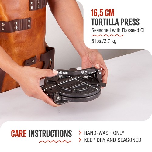 Tortillera Prensa para Tortillas Mexicanas Hierro Fundido 16,5cm, Pataconera - Imagen 5 de 12