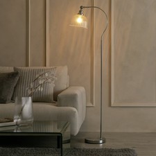 Image of Gooseneck Floor Lamp Ribbed Glass Clear Chrome 147H cm 8W E27 Lounge Decor Light