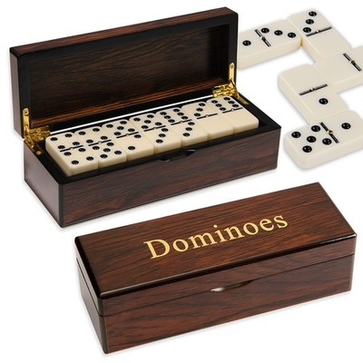 Double 6 Dominoes Gift Set 28 Tiles With Spinner In Wooden Box