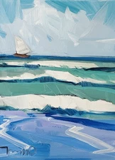 16x20 Art PRINT Painting by Artist Jose Trujillo Impressionist Blue Ocean Waves