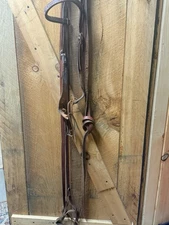 Nice Leather Western Bridle With Split Reins And Stitched Browband- Horse