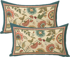 Vintage Flower Birds Lumbar Decorative Throw Pillow Covers 12 x 20 Set of 2, ...