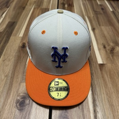 New York Mets Hat Mens 7 3/8 New Era 59FIFTY Ivory Orange Subway Series NEW