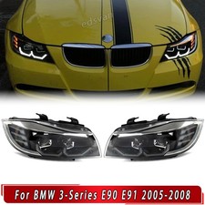 For 2005-2008 Bmw 3-series E90 E91 Black Front Headlight Led 3d Crystal U-halo