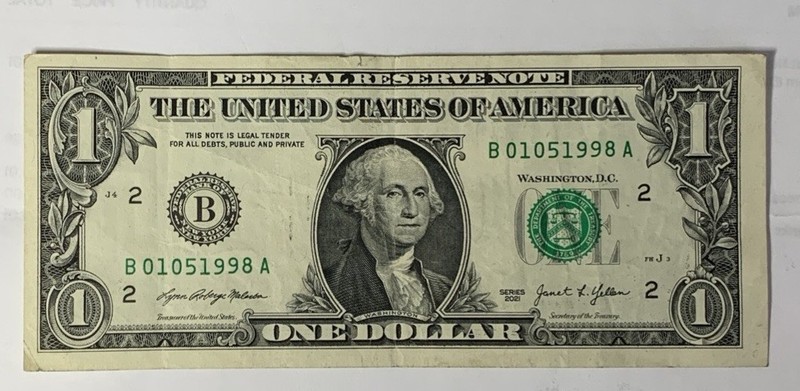 BIRTHDAY/ANNIVERSARY $1.00 CURRENCY Note 01-05-1998