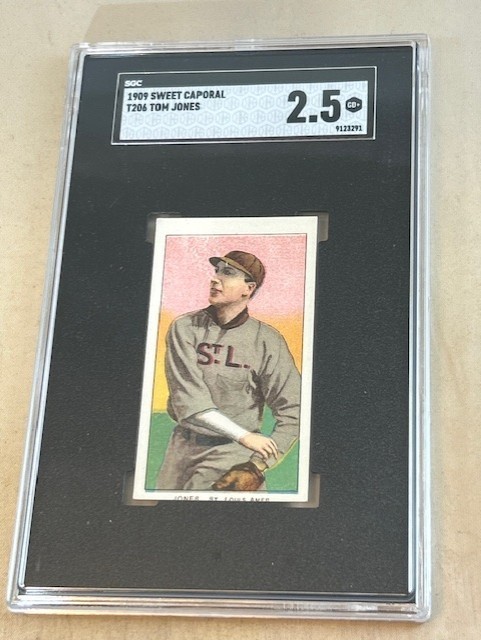 1909-11 T206 SWEET CAPORAL TOM JONES SGC 2.5 GD+ ST LOUIS BASEBALL CARD.