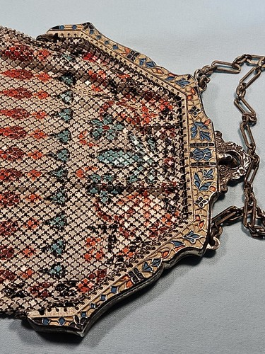 Beautiful Antique 1920’s Art Deco Mandalian Enamel Mesh Purse Handbag FlapperEra - Picture 12 of 24