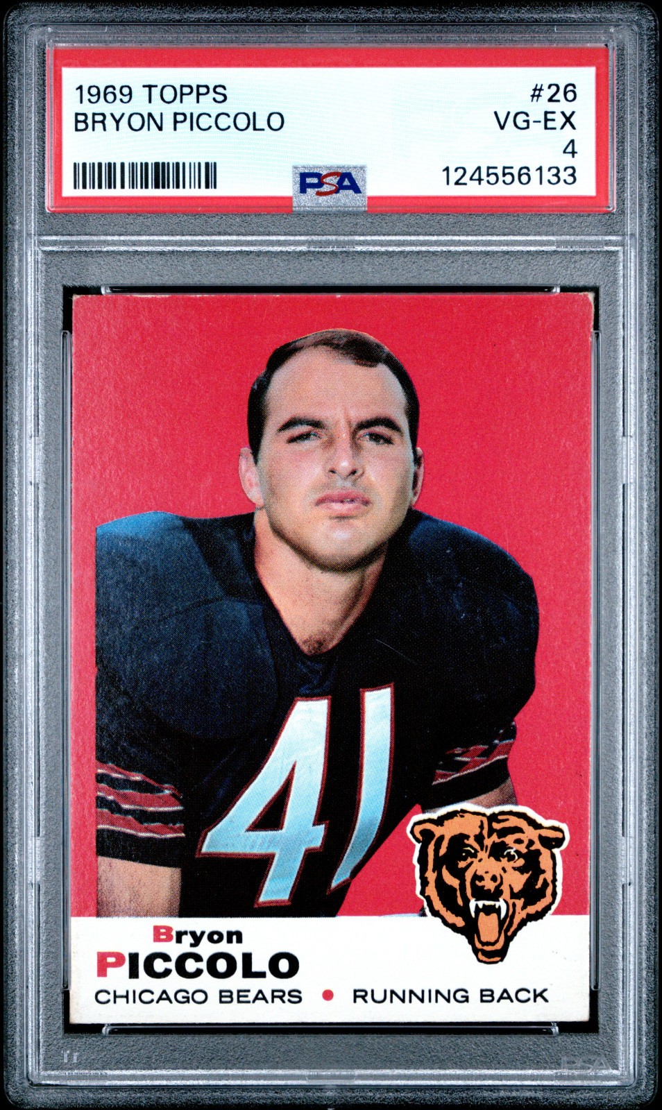 1969 Topps #26 Brian Piccolo Rookie RC Chicago Bears PSA 4 VG-EX Fresh Grade!