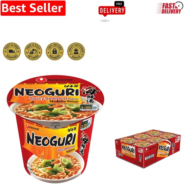Auténtico ramen coreano de mariscos picantes - 6 tazas, 2,64 oz cada una para comidas fáciles