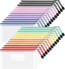 Sooez 24 Pack Mesh Zipper Pouch Bags with Label Pocket, A6 9.1 4.7 In Small Pe