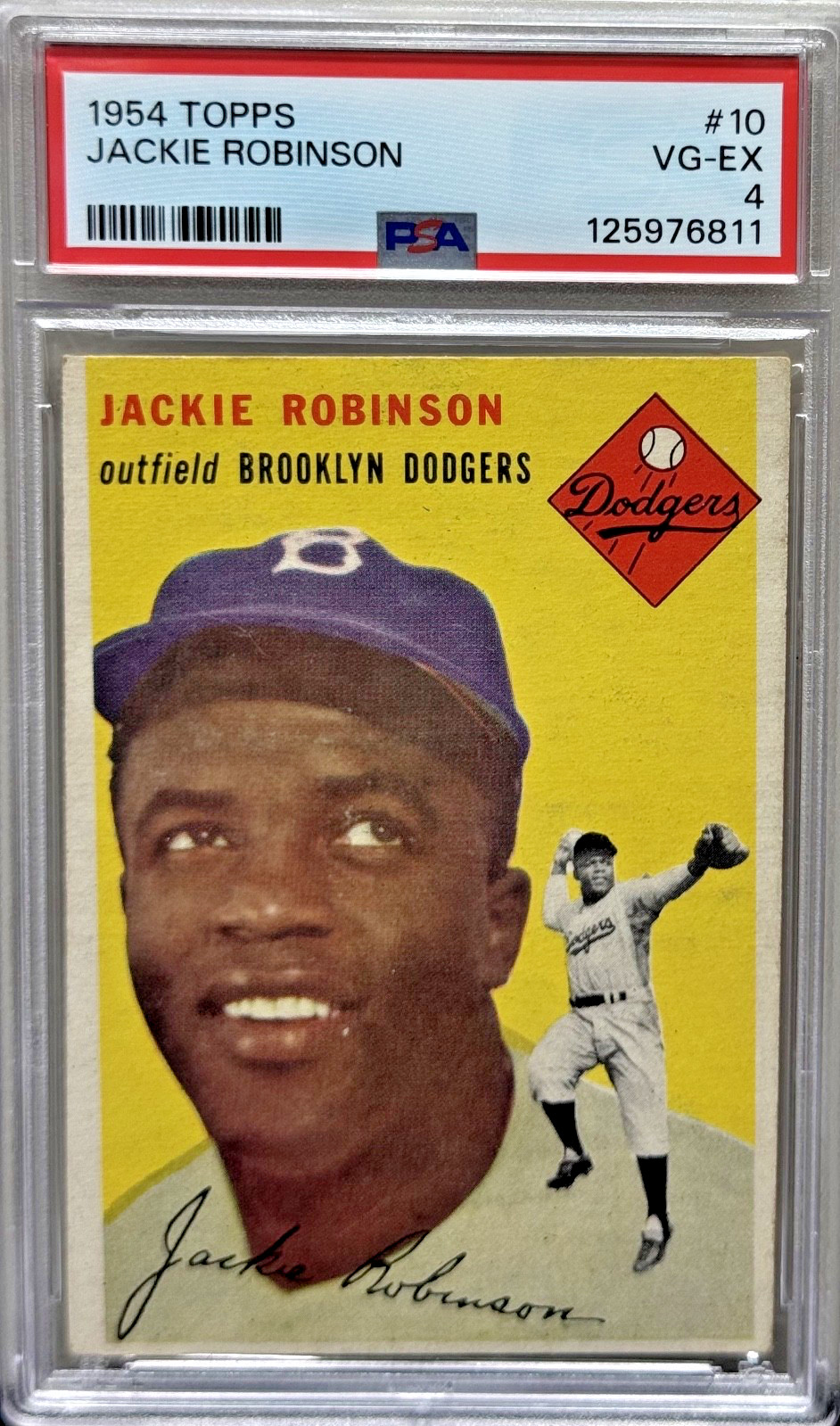 1954 Topps #10 Jackie Robinson Brooklyn Dodgers PSA 4 view 1