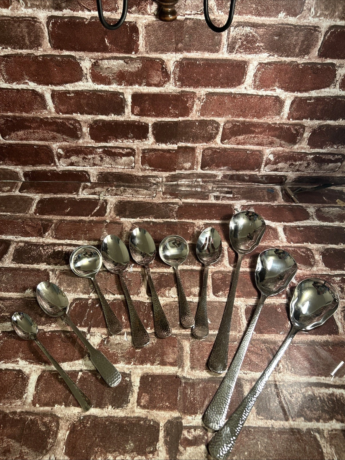Reed & Barton Heritage Mint Hammered 18/10 Stainless Serving Spoon Lot (10)